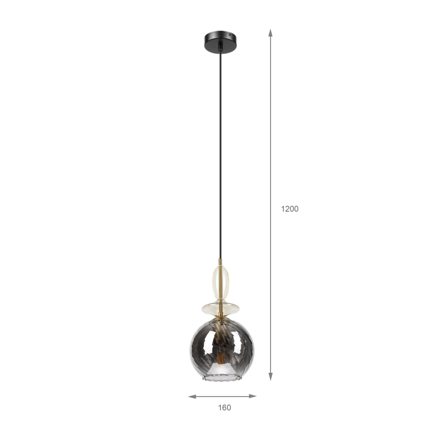 Lampadario a sospensione con cavo VELLO 1xE27/15W/230V nero/beige fumé/nero