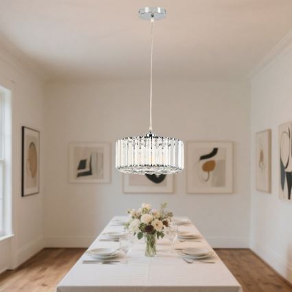 Lampadario a sospensione con cavo VETRO 1xE27/60W/230V cromo lucido