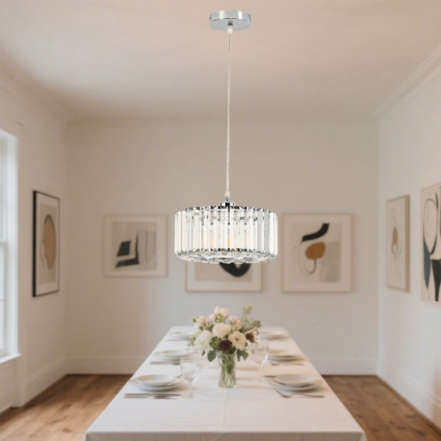 Lampadario a sospensione con cavo VETRO 1xE27/60W/230V cromo lucido