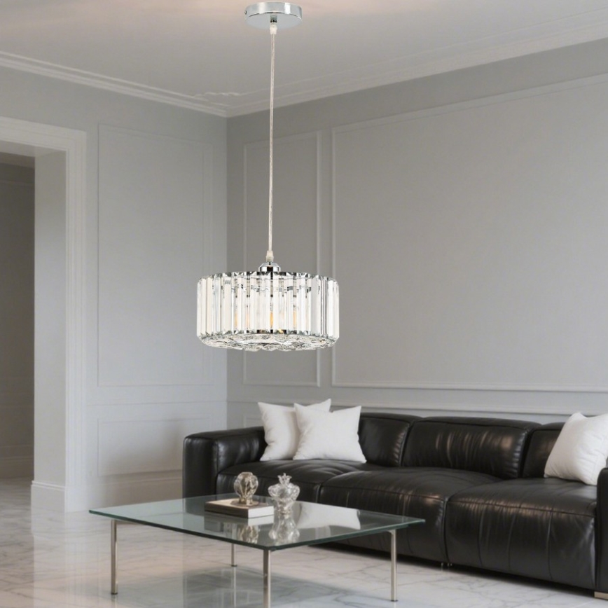 Lampadario a sospensione con cavo VETRO 1xE27/60W/230V cromo lucido