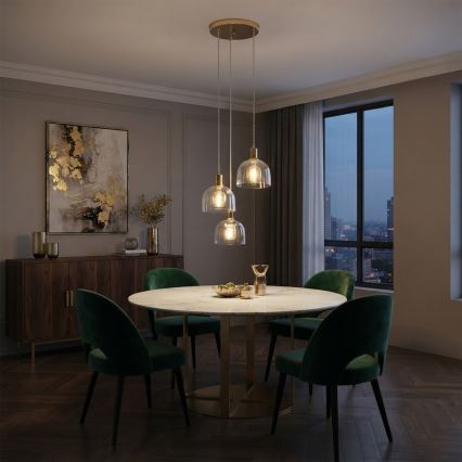 Lampadario a sospensione con cavo VIVE 3xE27/15W/230V, dorato