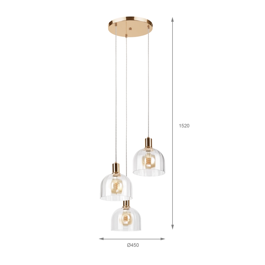 Lampadario a sospensione con cavo VIVE 3xE27/15W/230V, dorato