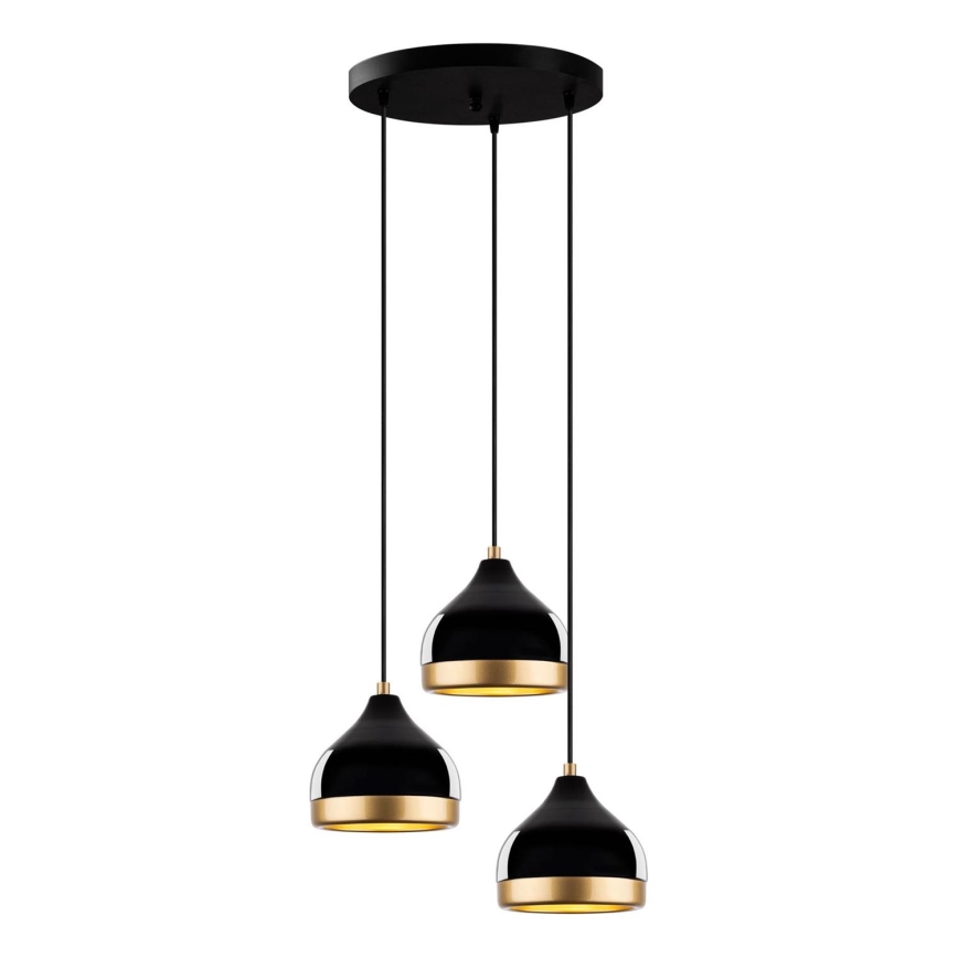 Lampadario a sospensione con cavo YILDO 3xE27/40W/230V nero/oro