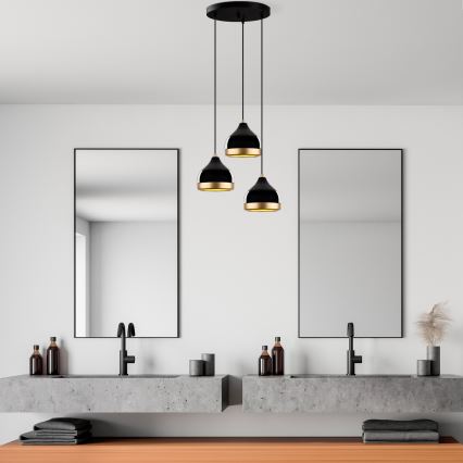 Lampadario a sospensione con cavo YILDO 3xE27/40W/230V nero/oro