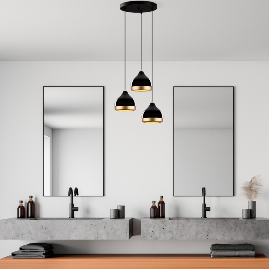 Lampadario a sospensione con cavo YILDO 3xE27/40W/230V nero/oro