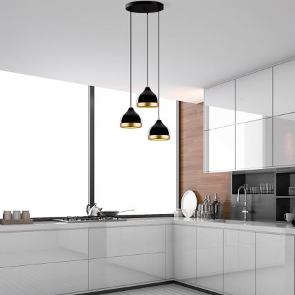 Lampadario a sospensione con cavo YILDO 3xE27/40W/230V nero/oro