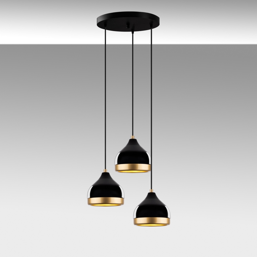 Lampadario a sospensione con cavo YILDO 3xE27/40W/230V nero/oro