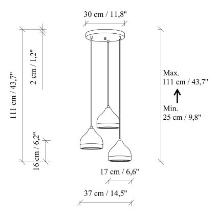 Lampadario a sospensione con cavo YILDO 3xE27/40W/230V nero/oro