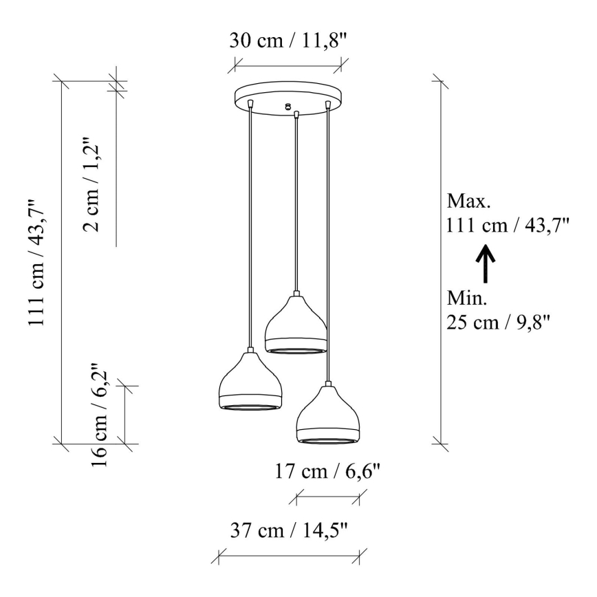Lampadario a sospensione con cavo YILDO 3xE27/40W/230V nero/oro