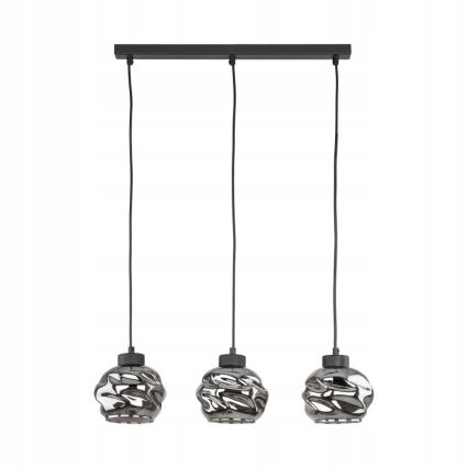 Lampadario a sospensione con cavo ZULIA 3xE27/15W/230V, nero/nero fumé