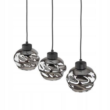 Lampadario a sospensione con cavo ZULIA 3xE27/15W/230V, nero/nero fumé