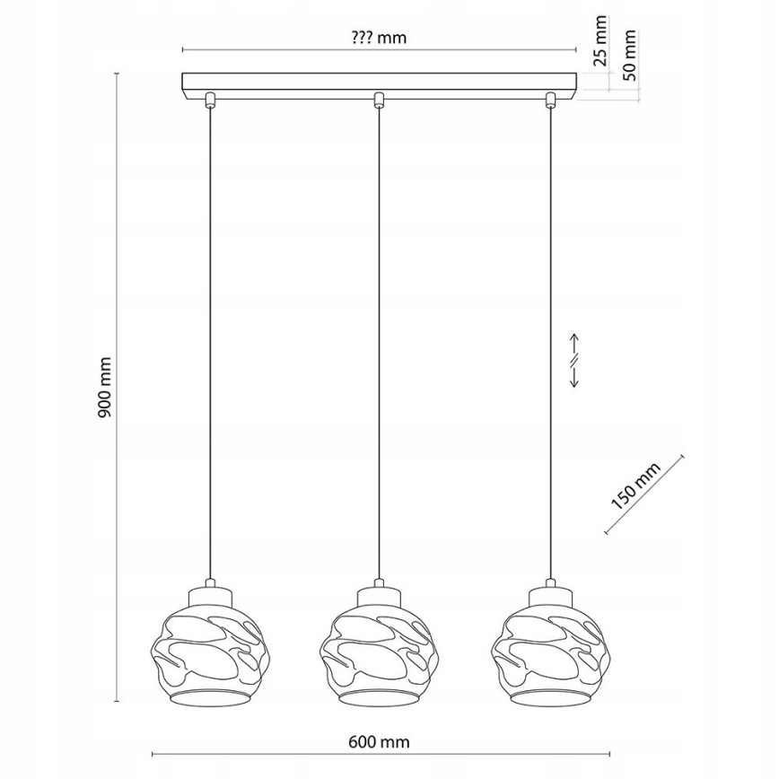Lampadario a sospensione con cavo ZULIA 3xE27/15W/230V, nero/nero fumé