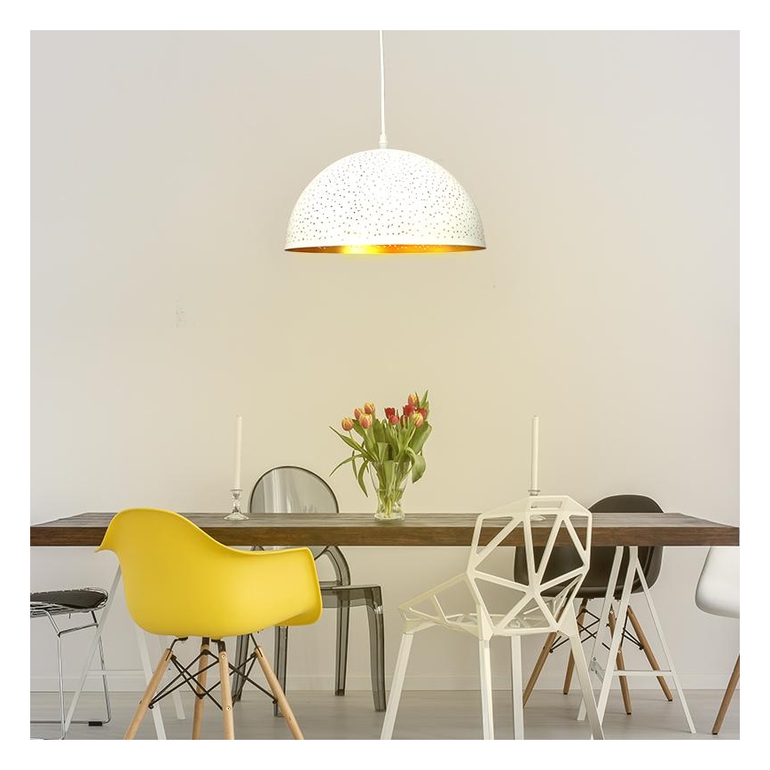 Lampadario a sospensione con filo 1xE27/60W/230V diametro 30 cm bianco