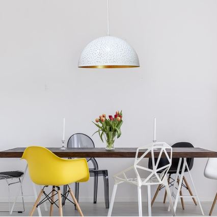 Lampadario a sospensione con filo 1xE27/60W/230V diametro 30 cm bianco