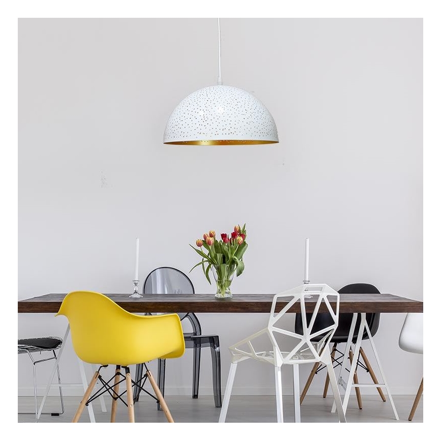 Lampadario a sospensione con filo 1xE27/60W/230V diametro 30 cm bianco