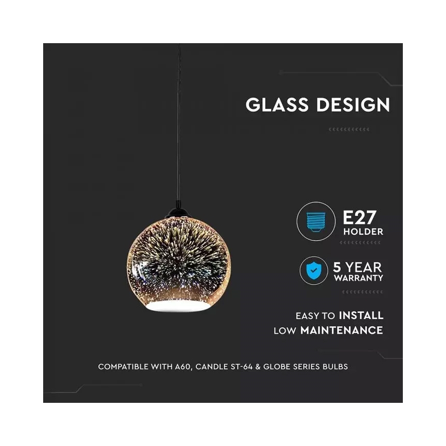 Lampadario a sospensione con filo 3D 1xE27/60W/230V