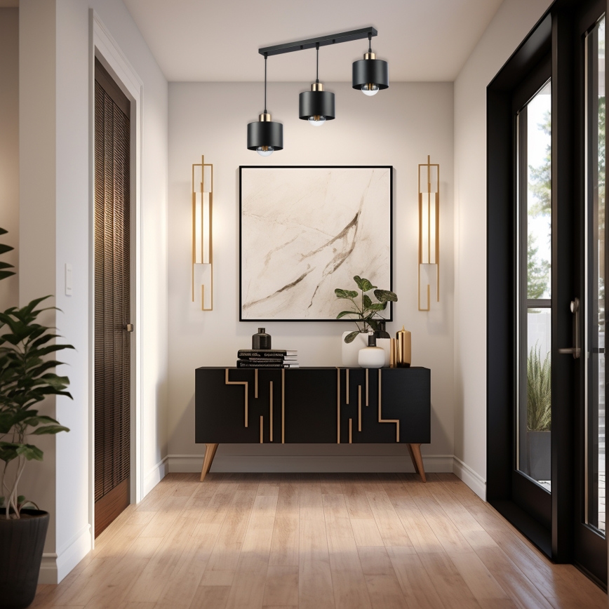 Lampadario a sospensione con filo 3xE27/35W/230V nero/oro