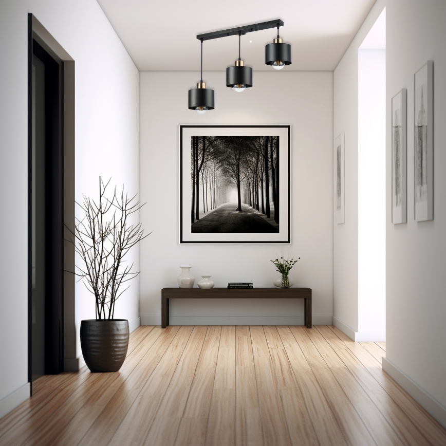 Lampadario a sospensione con filo 3xE27/35W/230V nero/oro