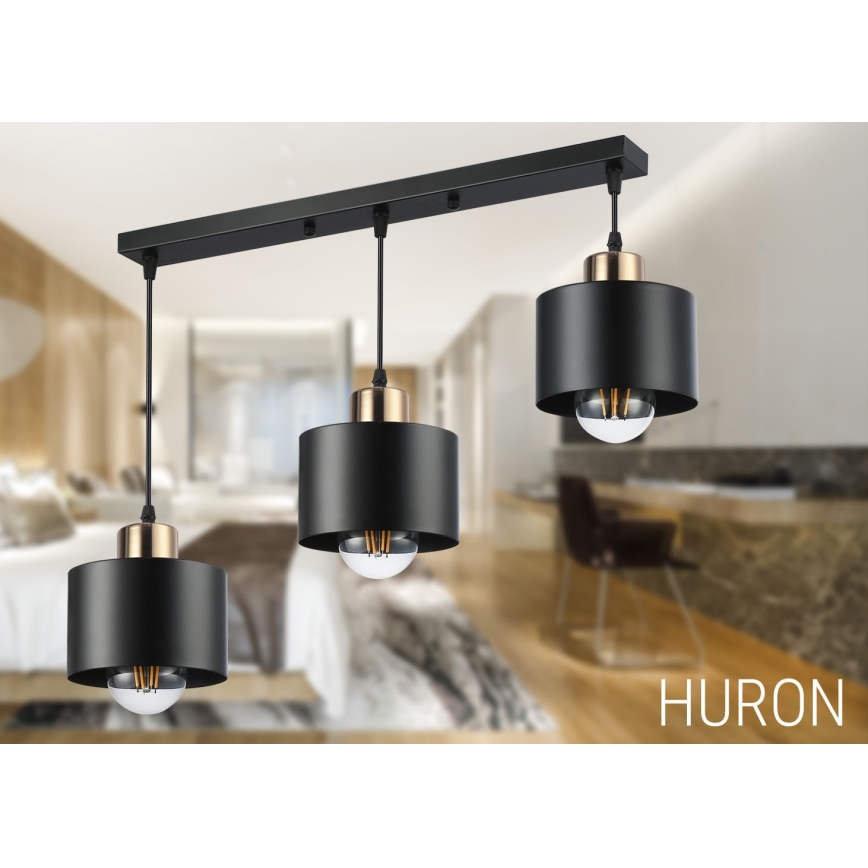 Lampadario a sospensione con filo 3xE27/35W/230V nero/oro