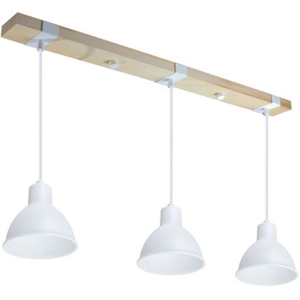 Lampadario a sospensione con filo 3xE27/40W/230V faggio/bianco