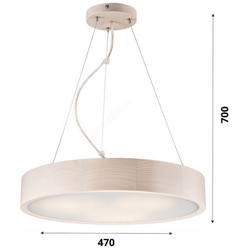 Lampadario a sospensione con filo 3xE27/60W/230V ø 47 cm pino
