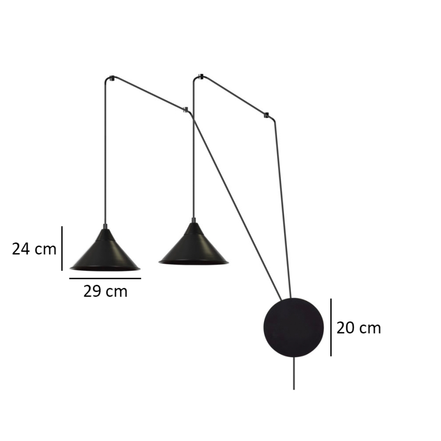 Lampadario a sospensione con filo ABRAMO 2xE27/15W/230V nero