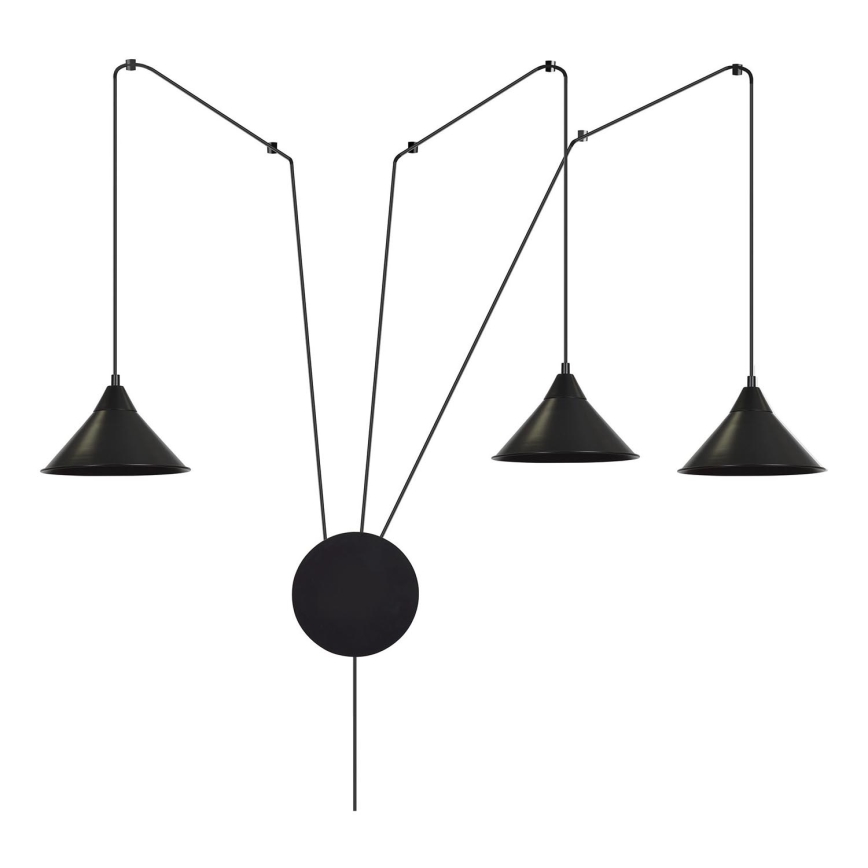 Lampadario a sospensione con filo ABRAMO 3xE27/15W/230V nero