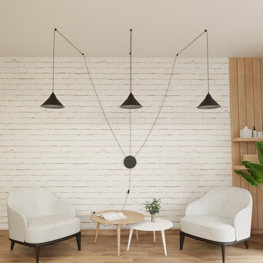 Lampadario a sospensione con filo ABRAMO 3xE27/15W/230V nero