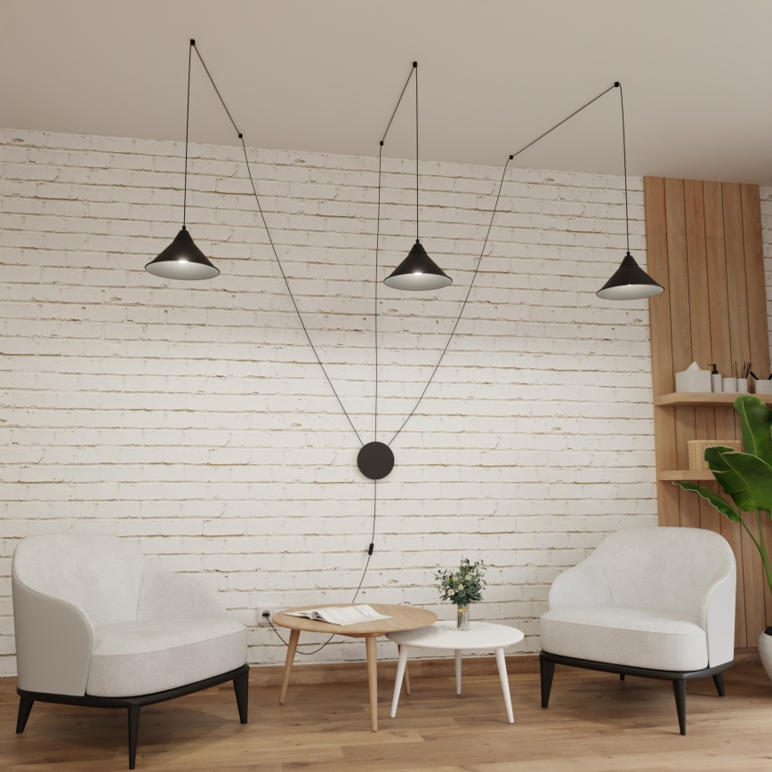Lampadario a sospensione con filo ABRAMO 3xE27/15W/230V nero