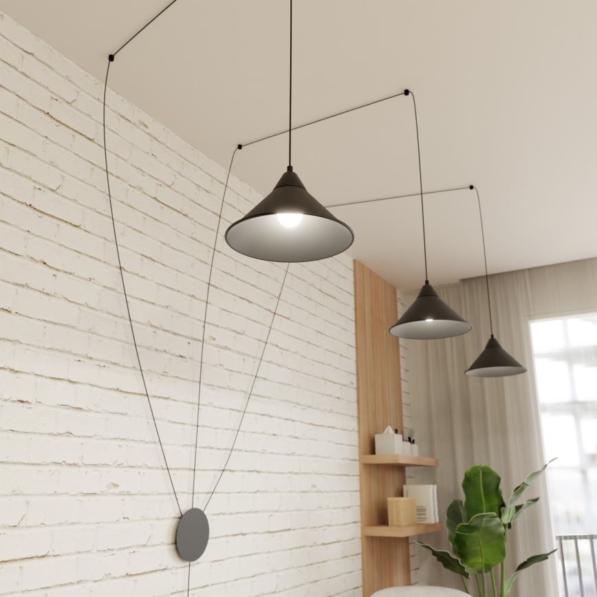 Lampadario a sospensione con filo ABRAMO 3xE27/15W/230V nero