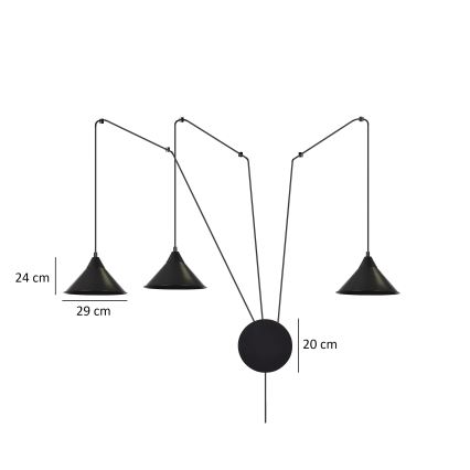 Lampadario a sospensione con filo ABRAMO 3xE27/15W/230V nero