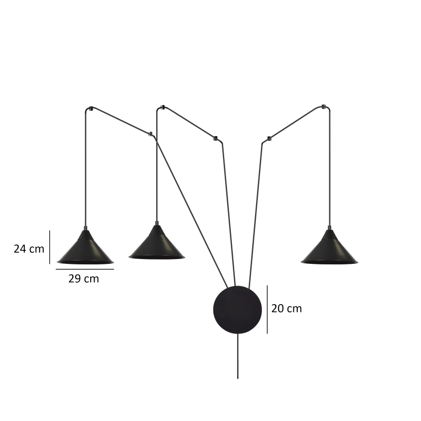 Lampadario a sospensione con filo ABRAMO 3xE27/15W/230V nero
