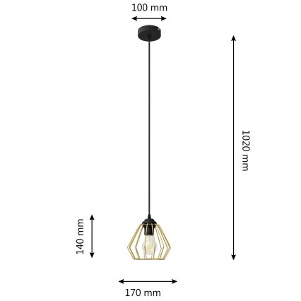 Lampadario a sospensione con filo AGAT 1xE27/15W/230V oro/nero