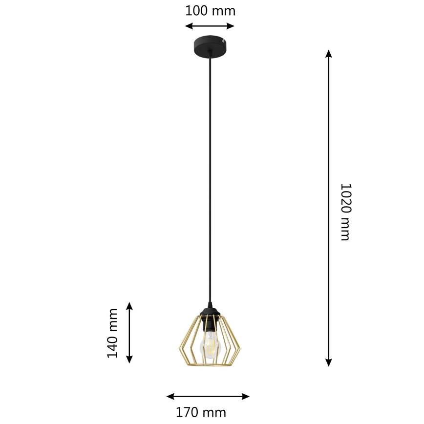 Lampadario a sospensione con filo AGAT 1xE27/15W/230V oro/nero
