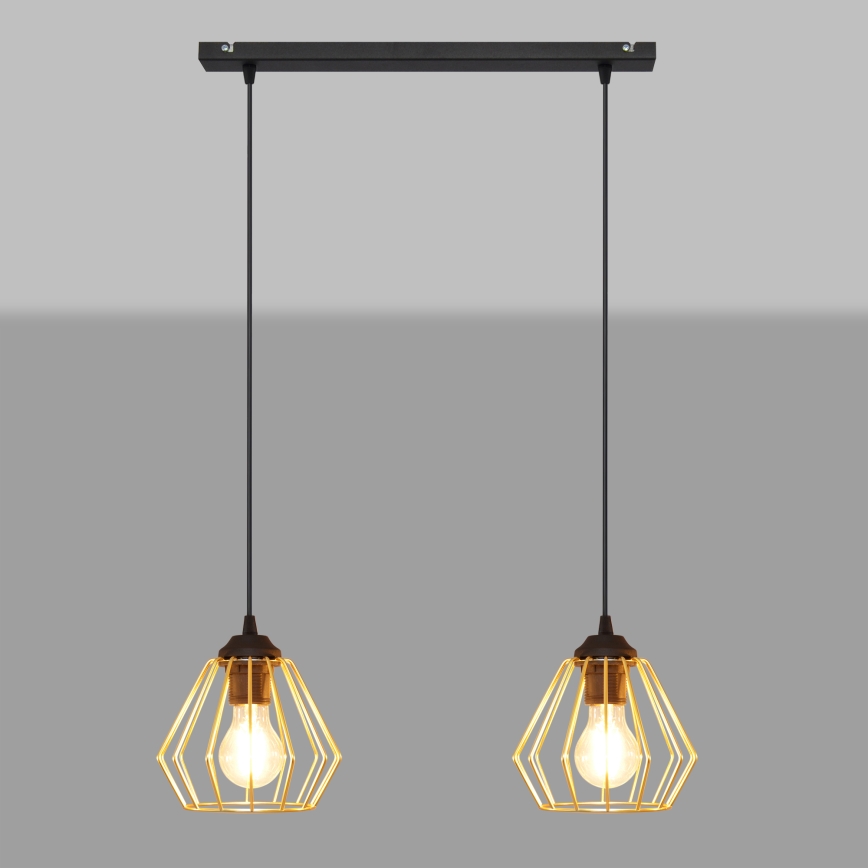 Lampadario a sospensione con filo AGAT 2xE27/15W/230V oro/nero