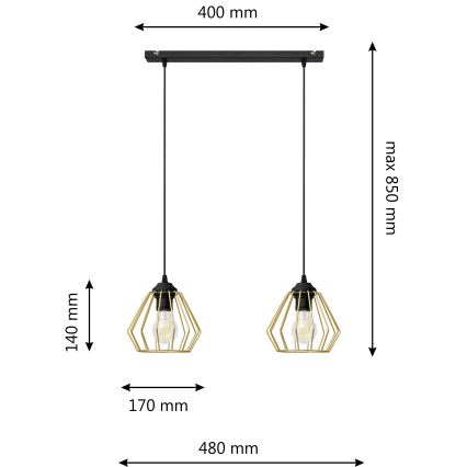 Lampadario a sospensione con filo AGAT 2xE27/15W/230V oro/nero