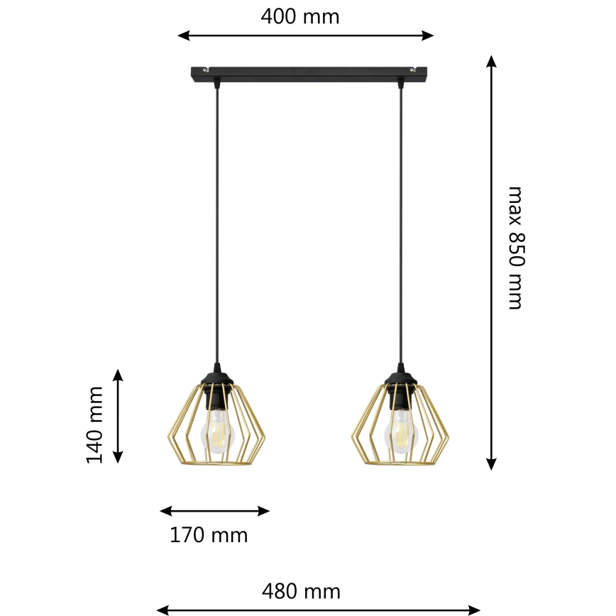 Lampadario a sospensione con filo AGAT 2xE27/15W/230V oro/nero