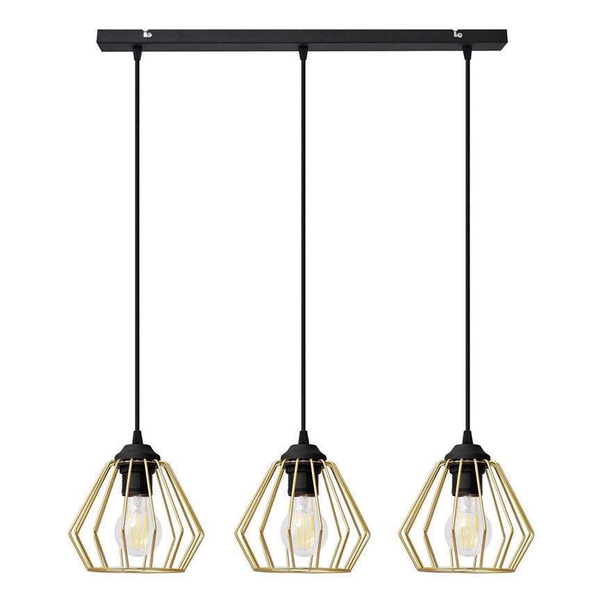 Lampadario a sospensione con filo AGAT 3xE27/15W/230V oro/nero