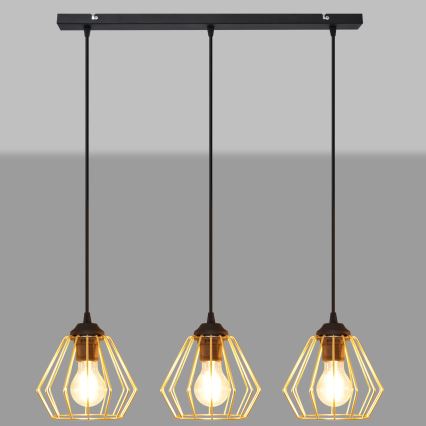 Lampadario a sospensione con filo AGAT 3xE27/15W/230V oro/nero