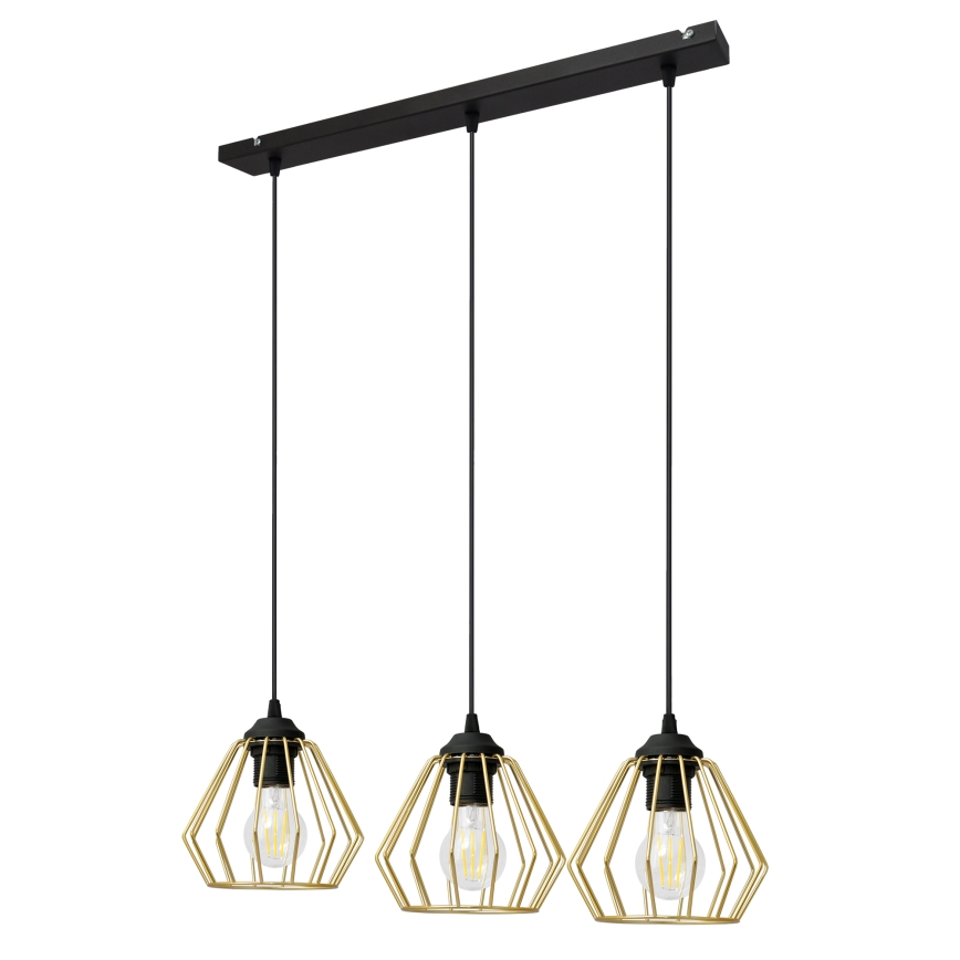 Lampadario a sospensione con filo AGAT 3xE27/15W/230V oro/nero