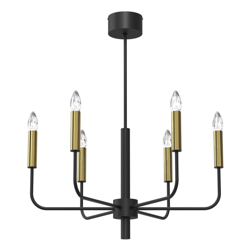 Lampadario a sospensione con filo AKASYA 6xE14/15W/230V nero/oro