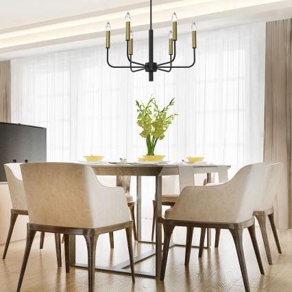 Lampadario a sospensione con filo AKASYA 8xE14/15W/230V nero/oro