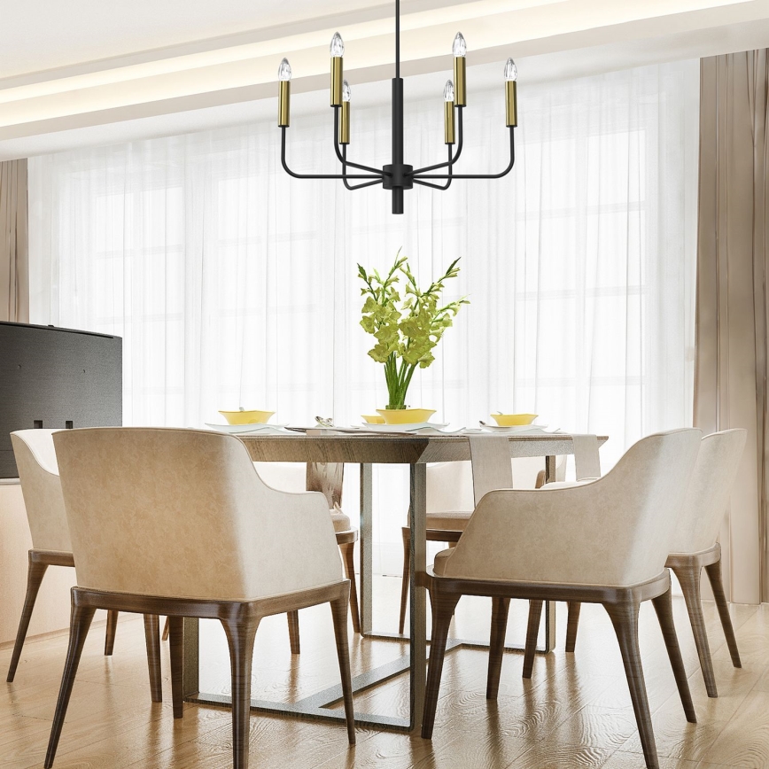 Lampadario a sospensione con filo AKASYA 8xE14/15W/230V nero/oro