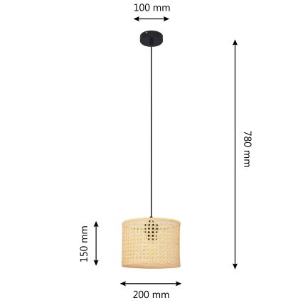 Lampadario a sospensione con filo ALBA 1xE27/15W/230V diametro 20 cm rattan/nero