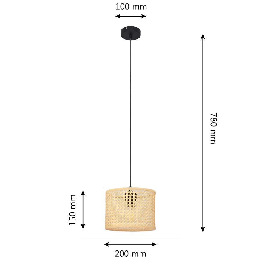 Lampadario a sospensione con filo ALBA 1xE27/15W/230V diametro 20 cm rattan/nero