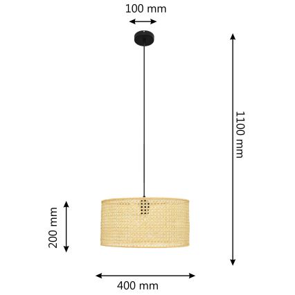 Lampadario a sospensione con filo ALBA 1xE27/15W/230V diametro 40 cm rattan/nero