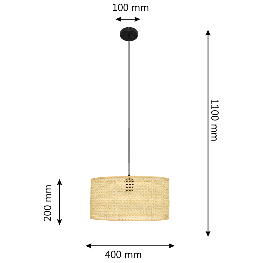 Lampadario a sospensione con filo ALBA 1xE27/15W/230V diametro 40 cm rattan/nero