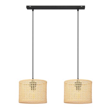 Lampadario a sospensione con filo ALBA 2xE27/15W/230V rattan/nero