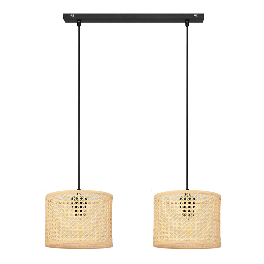 Lampadario a sospensione con filo ALBA 2xE27/15W/230V rattan/nero