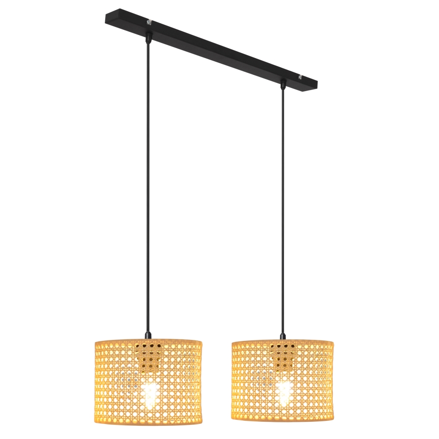 Lampadario a sospensione con filo ALBA 2xE27/15W/230V rattan/nero